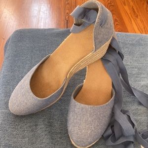 Denim espadrilles wedge gently used